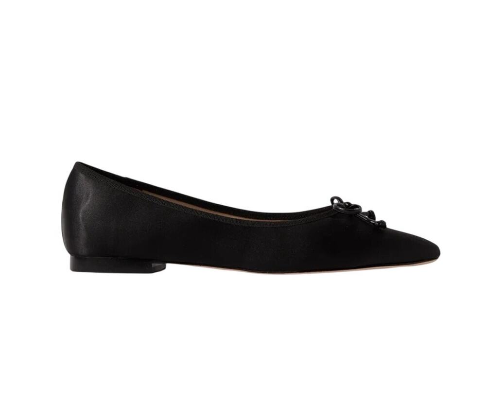 Porte & Paire Bow Embellished Black Satin Ballet Flats Size 38.5 EU / 8.5 US